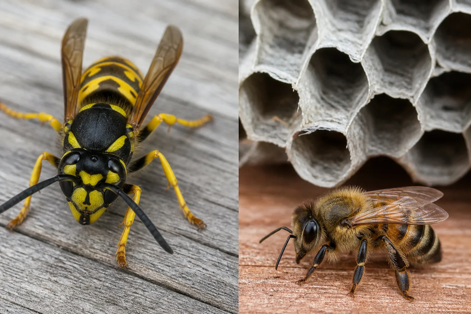 Guêpe (pas une abeille) abdomen lisse jaune et noir