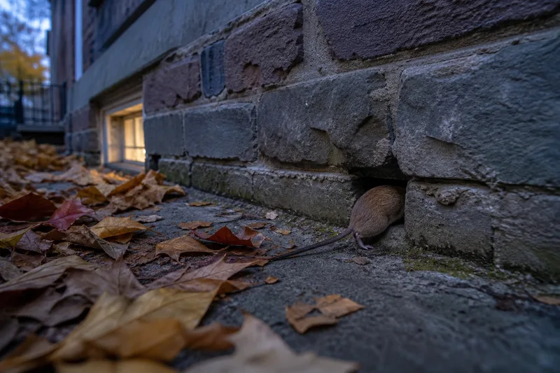 Souris passant par une fissure de fondation d’un triplex montréalais à l’automne