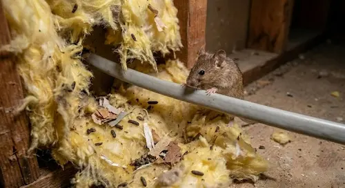 Tuyaux de PVC perforés, fondations endommagées et fils électriques rongés par des rats d'égout, constituant un vice caché immobilier majeur